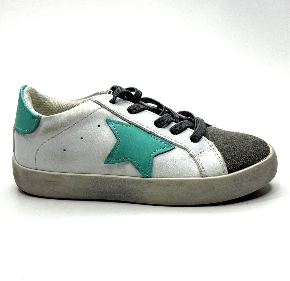 Lola & the Boys Kids Retro Star Sneaker Shoes White Green Elastic EU 28 US 11